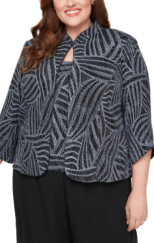 Plus - 3/4 Sleeve Glitter Printed Mandarin Neck Twinset with Scoop Neck Tank sold by Alex Evenings