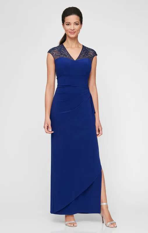 Regular - Empire Waist Dress with Embellished and Embroidered Illusion Neckline/Back Detail sold by Alex Evenings