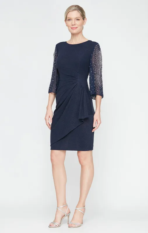 Petite - Metallic Knit Party Dress with Embellished Illusion Sleeves sold by Alex Evenings
