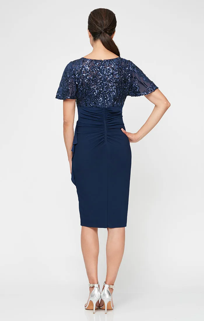 Petite Empire Waist Sheath Dress with Flutter Sleeves and Cascade Detail Skirt sold by Alex Evenings product image thumbnail 2