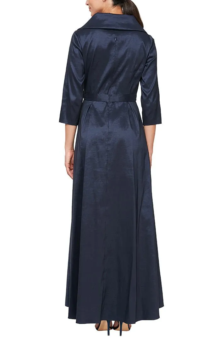 Portrait Collar Stretch Taffeta Dress with High Low Hem and Tie Belt sold by Alex Evenings product image thumbnail 2