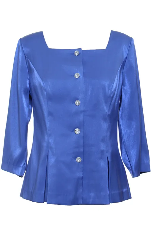 Stretch Shimmer Blouse with Square Neckline and Center Front Button Closure sold by Alex Evenings
