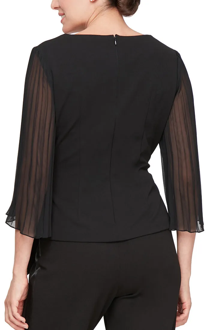 Regular - 3/4 Sleeve Scoop Neck Blouse with Pleated Illusion Sleeves and Tie Belt sold by Alex Evenings product image thumbnail 2