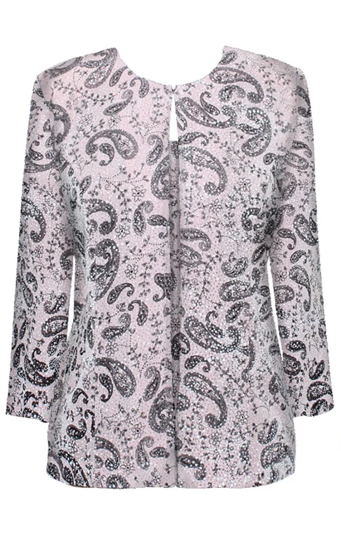 Regular - 3/4 Sleeve Glitter Printed Twinset with Hook Neck Jacket and Scoop Neck Tank sold by Alex Evenings