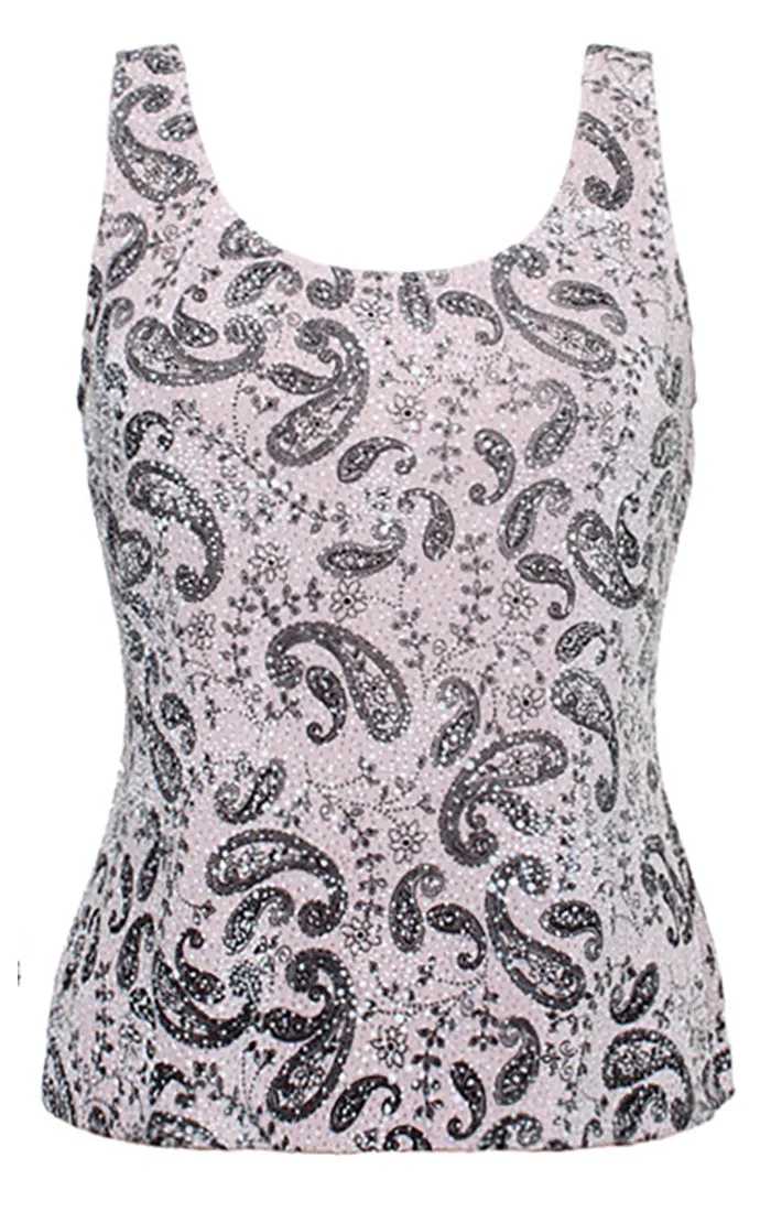 Regular - 3/4 Sleeve Glitter Printed Twinset with Hook Neck Jacket and Scoop Neck Tank sold by Alex Evenings product image thumbnail 2