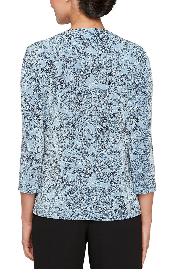 3/4 Sleeve Glitter Printed Twinset with Hook Neck Jacket and Scoop Neck Tank sold by Alex Evenings product image thumbnail 4