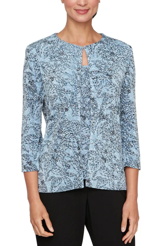 3/4 Sleeve Glitter Printed Twinset with Hook Neck Jacket and Scoop Neck Tank sold by Alex Evenings