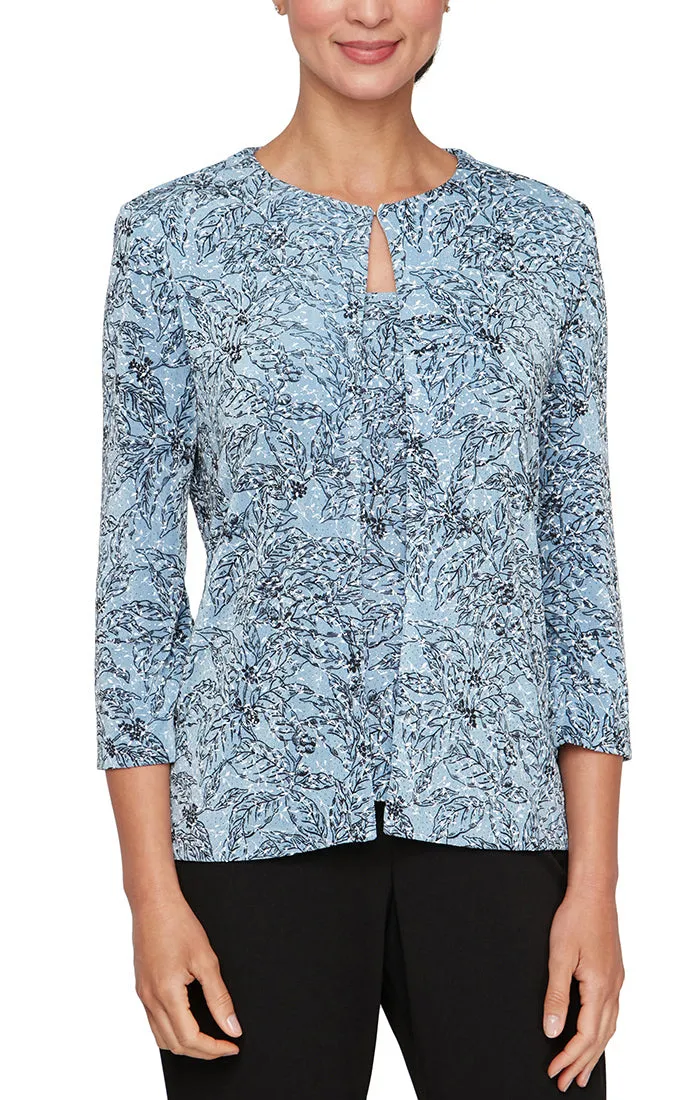 3/4 Sleeve Glitter Printed Twinset with Hook Neck Jacket and Scoop Neck Tank sold by Alex Evenings