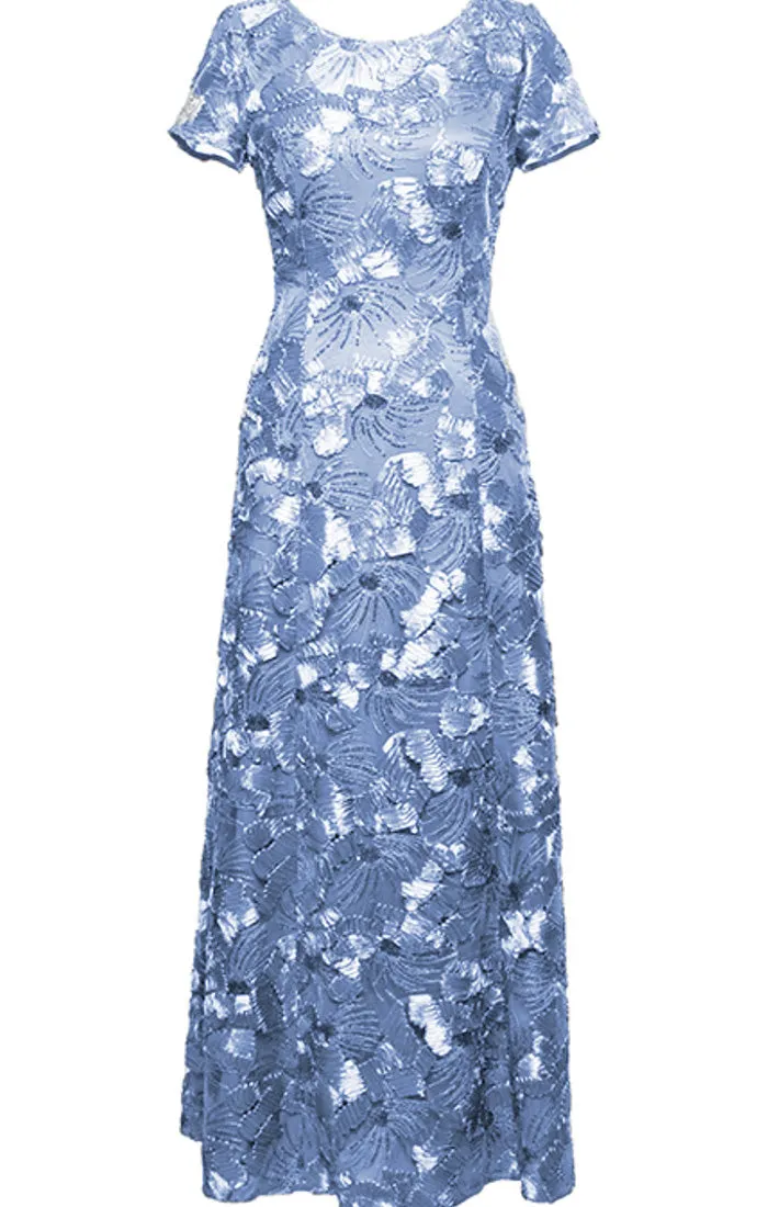 Petite Long Soutache A-Line Dress with Short Sleeves and Illusion Neckline sold by Alex Evenings product image thumbnail 3