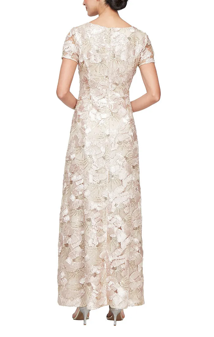 Petite Long Soutache A-Line Dress with Short Sleeves and Illusion Neckline sold by Alex Evenings product image thumbnail 2