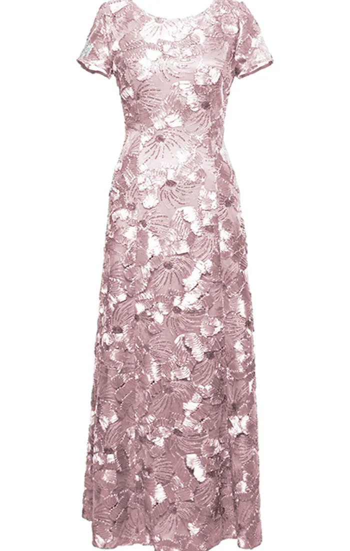 Petite Long Soutache A-Line Dress with Short Sleeves and Illusion Neckline sold by Alex Evenings product image thumbnail 4