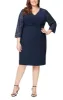 Plus Short Surplice Neckline Sheath Dress With Embroidered Illusion Neckline/Sleeve and Knot Front Detail sold by Alex Evenings