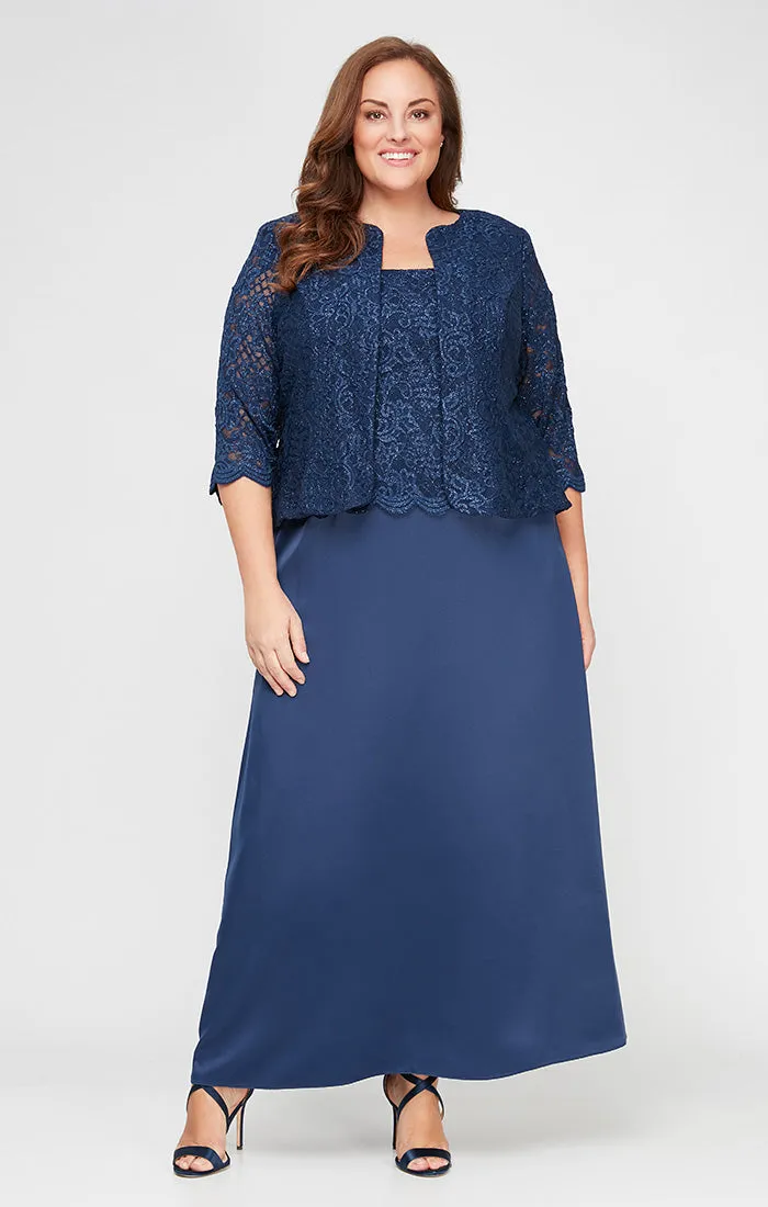 Plus Glitter Lace & Satin Jacket Dress with Open Jacket sold by Alex Evenings product image thumbnail 5