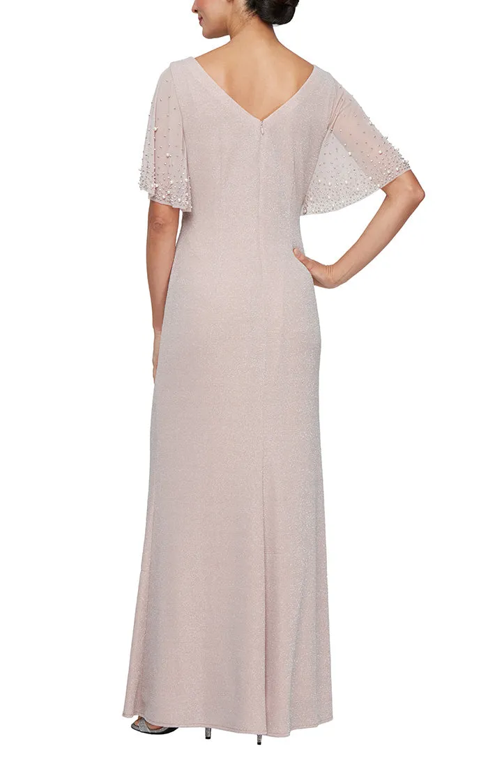 Embellished Flutter Sleeve Metallic Knit Dress with Ruched Waist sold by Alex Evenings product image thumbnail 2