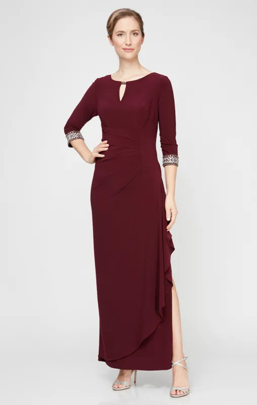 Regular - A-Line Jersey Dress with Side Ruched Cascade Skirt sold by Alex Evenings