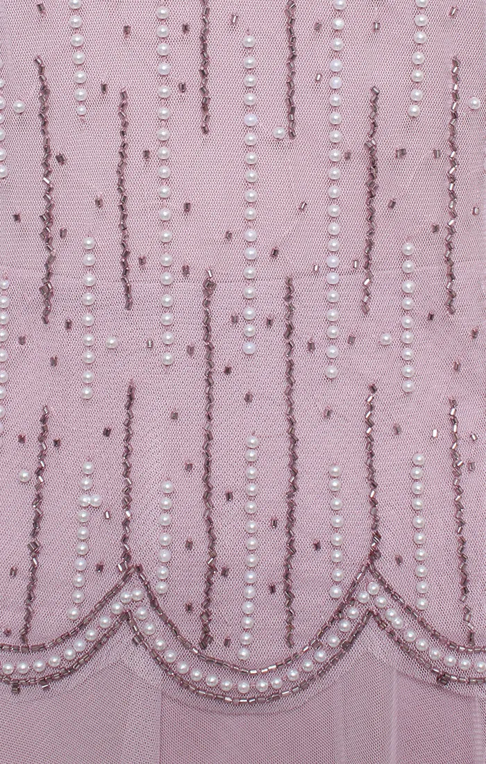 Long Hand Beaded Mock Dress with Illusion Neckline, 3/4 Sleeves and Tulle Full Skirt sold by Alex Evenings product image thumbnail 2