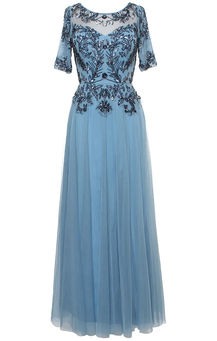 Long A-Line Hand Beaded Mock Dress with Illusion Neckline and Elbow Sleeves sold by Alex Evenings product image thumbnail 3