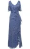 Long V-Neck Stretch Sequin Lace with Cold Shoulder Sleeves and Cascade Detail Skirt sold by Alex Evenings