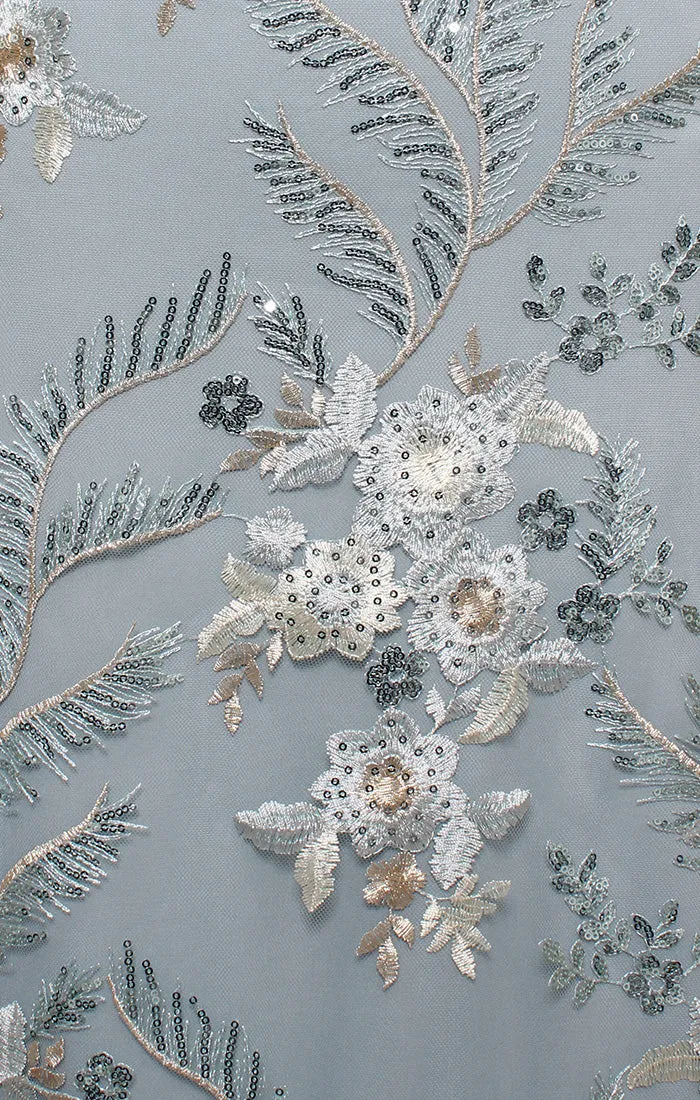 Long V-Neck Embroidered Dress with Kimono Inset Sleeve sold by Alex Evenings product image thumbnail 2