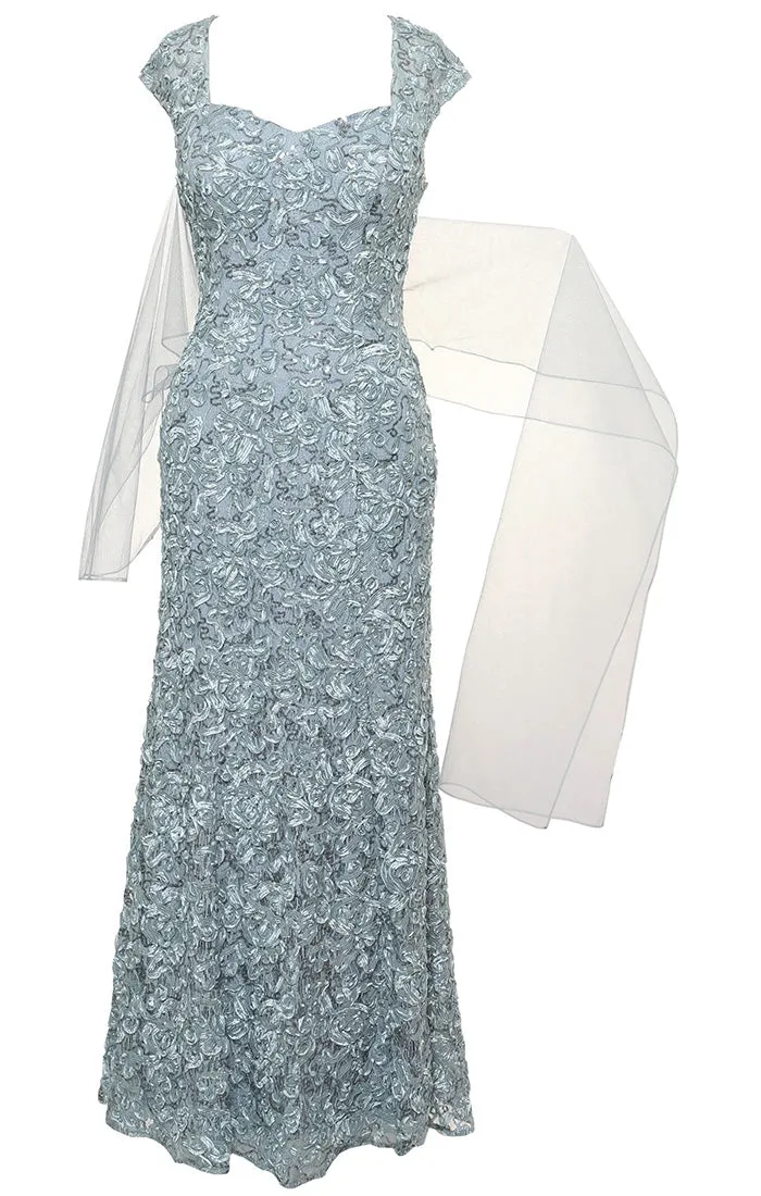 Long Soutache Sweetheart Neckline Dress With Cap Sleeves and Shawl sold by Alex Evenings product image thumbnail 3