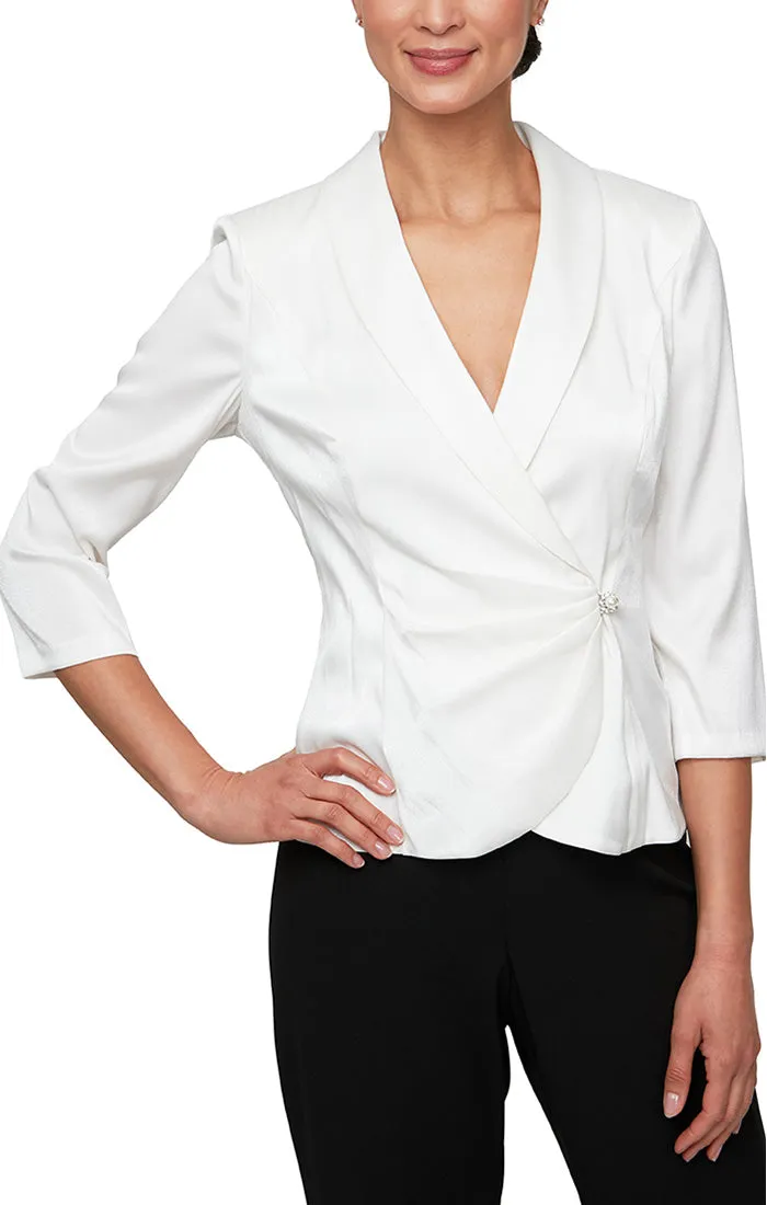 Plus 3/4 Sleeve Side Closure Blouse with Collar and Decorative Closure sold by Alex Evenings product image thumbnail 3
