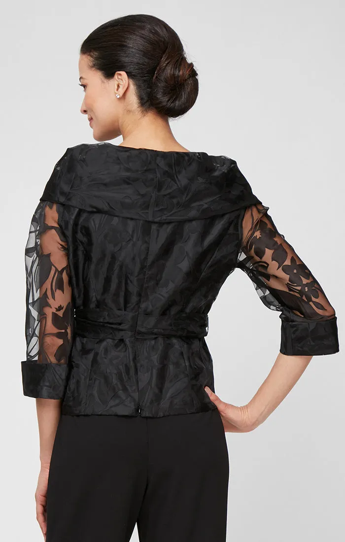 Portrait Collar Organza Blouse with Illusion Sleeves & Belt sold by Alex Evenings product image thumbnail 2