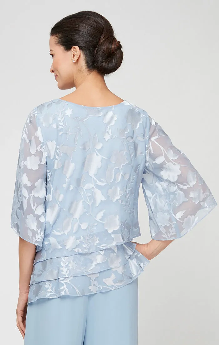Burnout Chiffon Blouse with Asymmetrical Triple Tier Hem & Illusion Sleeves sold by Alex Evenings product image thumbnail 4