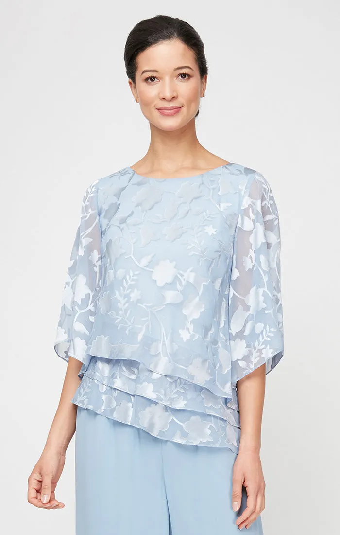 Burnout Chiffon Blouse with Asymmetrical Triple Tier Hem & Illusion Sleeves sold by Alex Evenings product image thumbnail 3