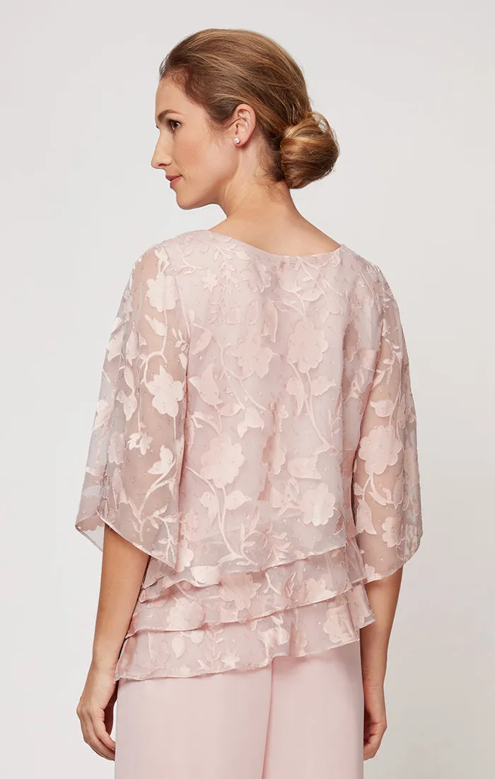 Burnout Chiffon Blouse with Asymmetrical Triple Tier Hem & Illusion Sleeves sold by Alex Evenings product image thumbnail 2
