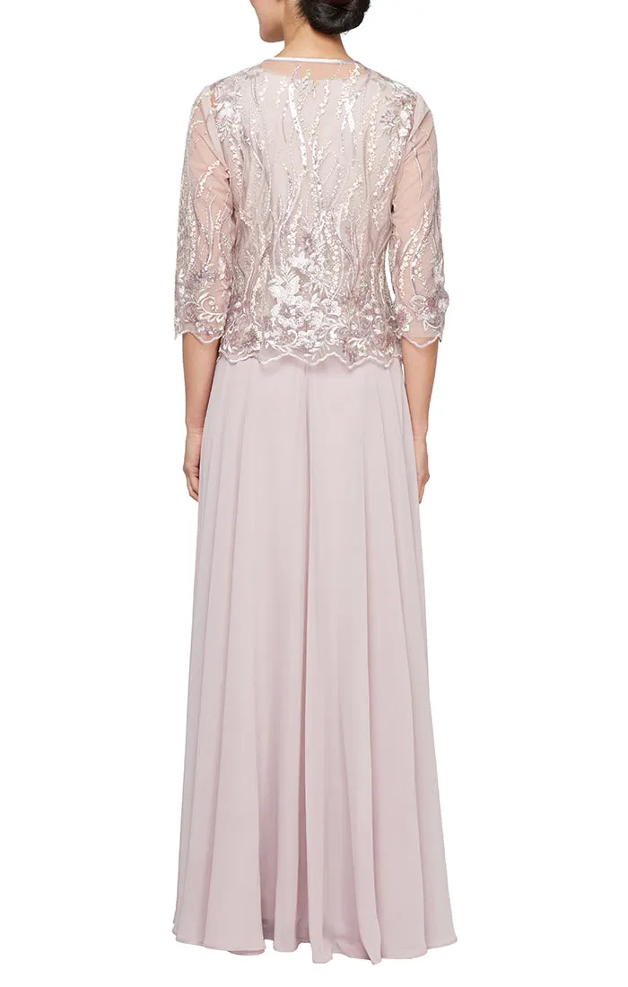 Long Sequin Embroidered Mock Jacket Dress with Center Front Closure Jacket and Full Skirt sold by Alex Evenings product image thumbnail 3
