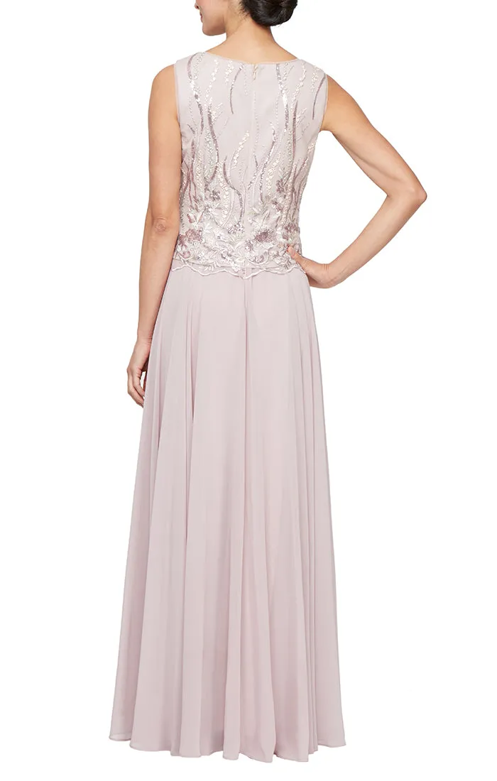 Long Sequin Embroidered Mock Jacket Dress with Center Front Closure Jacket and Full Skirt sold by Alex Evenings product image thumbnail 4