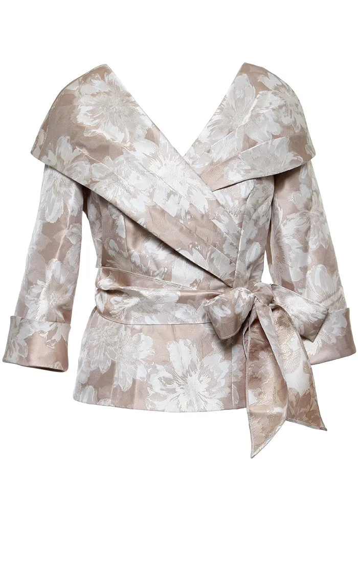 Regular - 3/4 Sleeve Printed Jacquard Blouse with Portrait Collar Neckline, Cuff Detail and Tie Waist sold by Alex Evenings