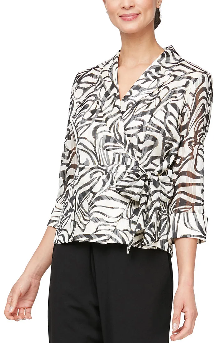 Petite 3/4 Sleeve Printed Side Closure Blouse with Collar sold by Alex Evenings
