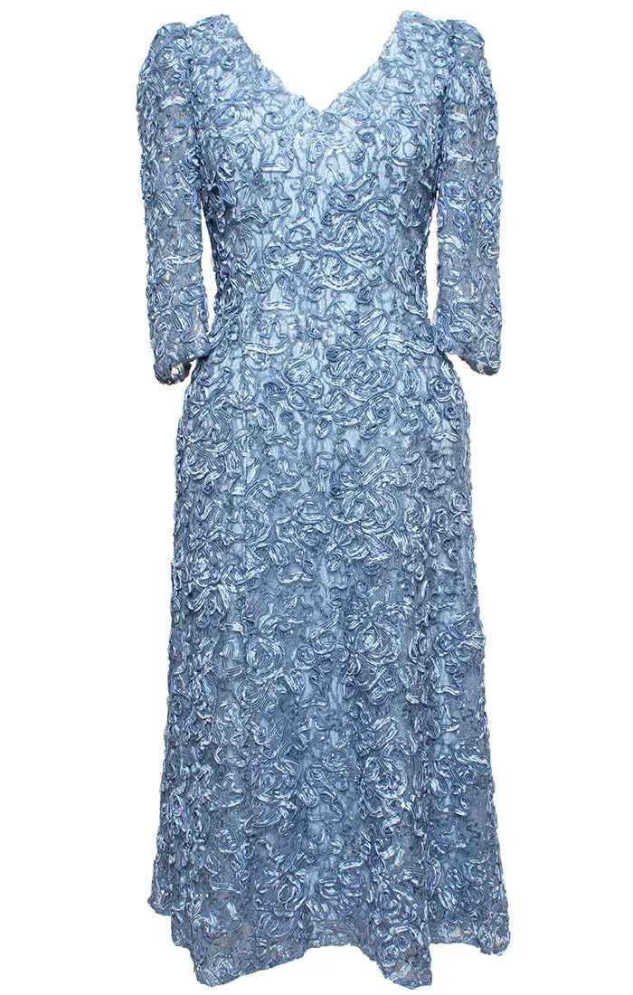 V-Neck Soutache Dress with Puff Shoulder Detail sold by Alex Evenings