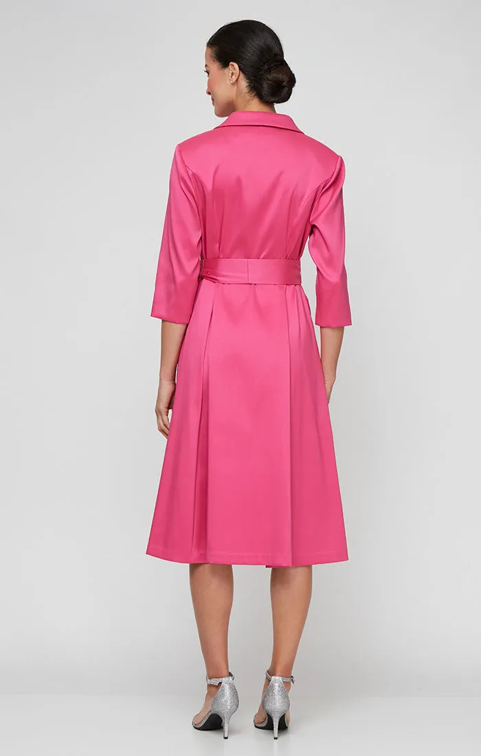 Regular - Midi Mikado A-Line Dress with Button Front Detail, Collar Neckline and Tie Belt sold by Alex Evenings product image thumbnail 2