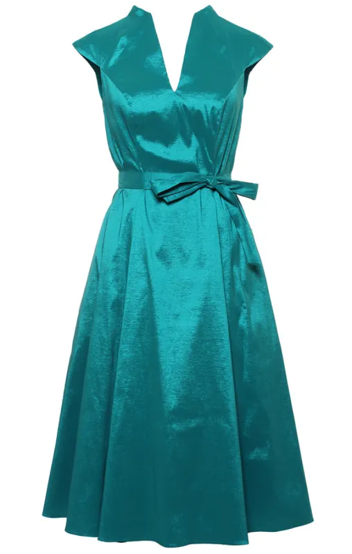 Plus Short V-Neck Stretch Taffeta Dress with A-Line Skirt and Tie Waist Detail sold by Alex Evenings