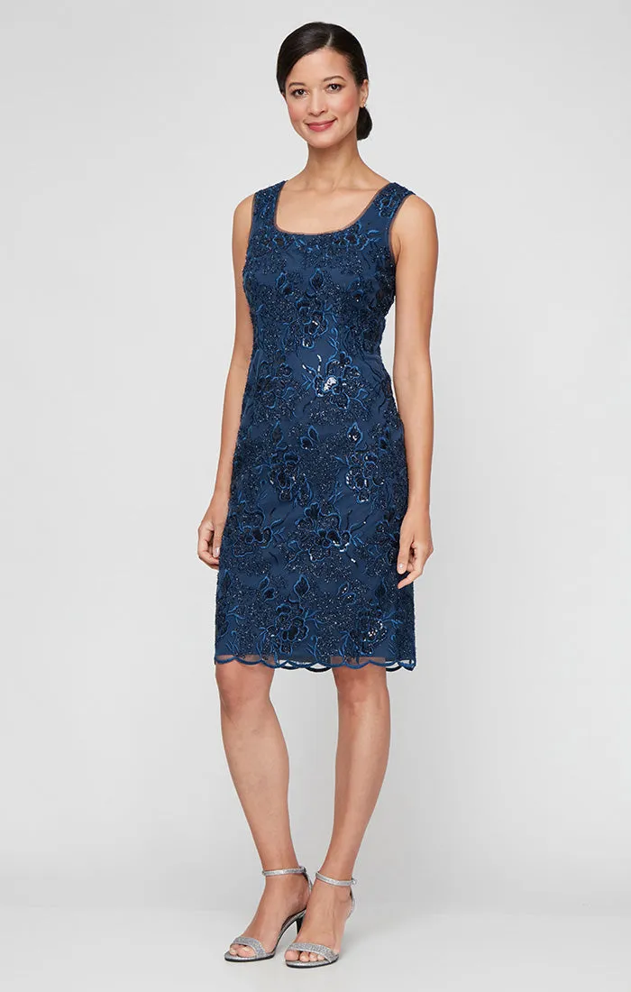 Petite Short Embroidered Sheath Jacket Dress with Scoop Neckline and Hook Neck Closure Jacket sold by Alex Evenings product image thumbnail 2