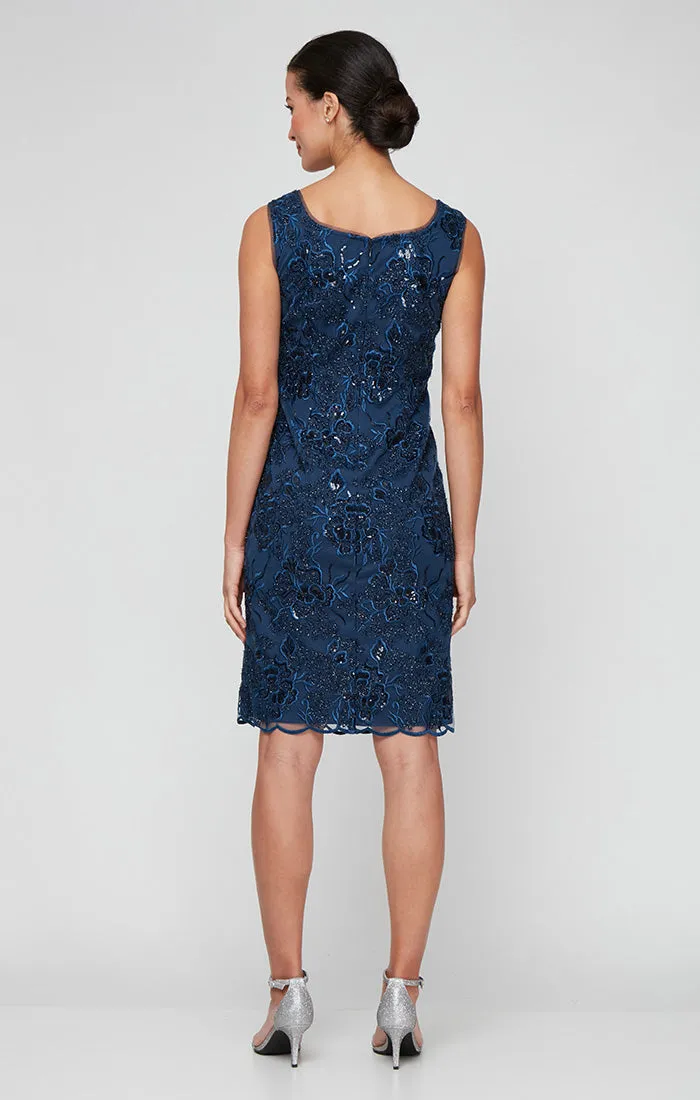 Petite Short Embroidered Sheath Jacket Dress with Scoop Neckline and Hook Neck Closure Jacket sold by Alex Evenings product image thumbnail 4