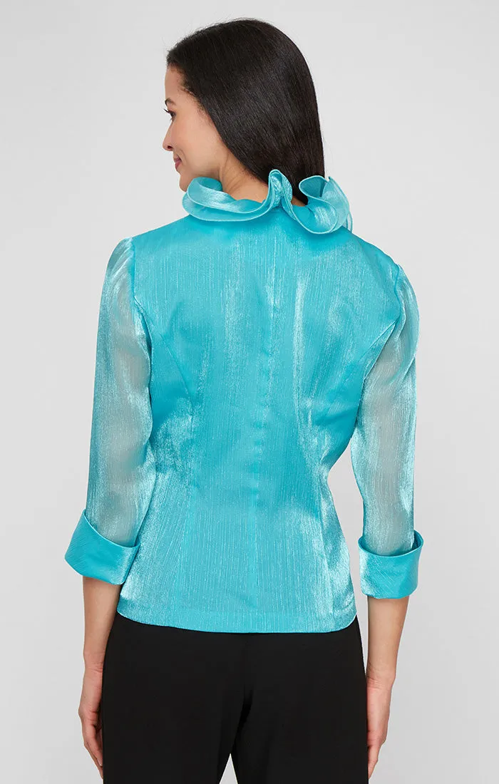 3/4 Sleeve Yoryu Chiffon Side Closure Blouse with Ruffle Neckline and Illusion Sleeves sold by Alex Evenings product image thumbnail 2