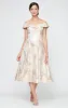 Midi Printed Jacquard Off the Shoulder Dress with Full Skirt sold by Alex Evenings