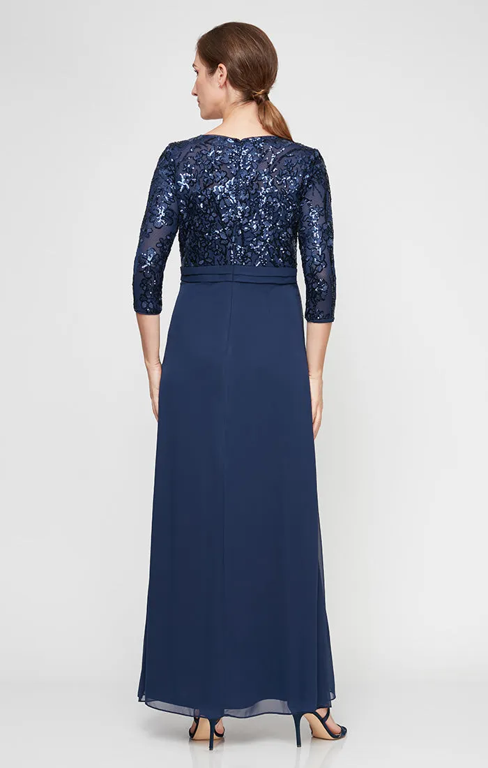 Regular - A-Line V-Neck Sequin Lace & Chiffon Gown with Empire Waistline sold by Alex Evenings product image thumbnail 2