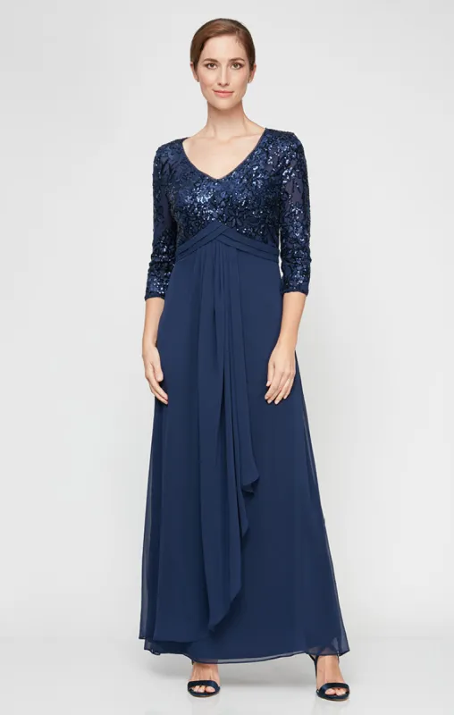 Regular - A-Line V-Neck Sequin Lace & Chiffon Gown with Empire Waistline sold by Alex Evenings
