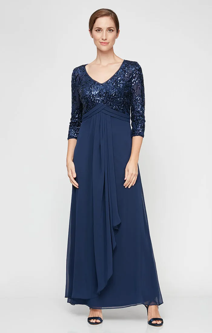 Regular - A-Line V-Neck Sequin Lace & Chiffon Gown with Empire Waistline sold by Alex Evenings