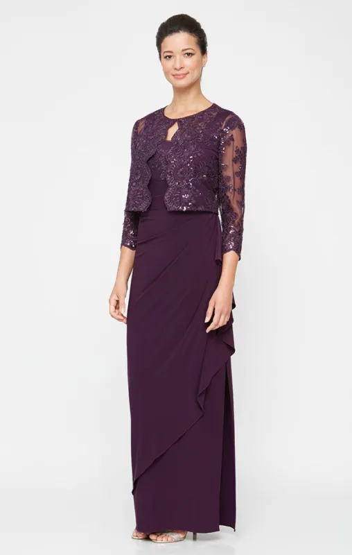 Regular - Empire Waist Embroidered Jacket Dress with Hook Neck Closure Jacket sold by Alex Evenings