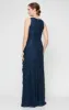 Regular - Long Sleeveless Lace Dress with Cascade Ruffle Front Slit Detail sold by Alex Evenings