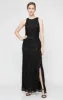 Regular - Long Sleeveless Lace Dress with Cascade Ruffle Front Slit Detail sold by Alex Evenings