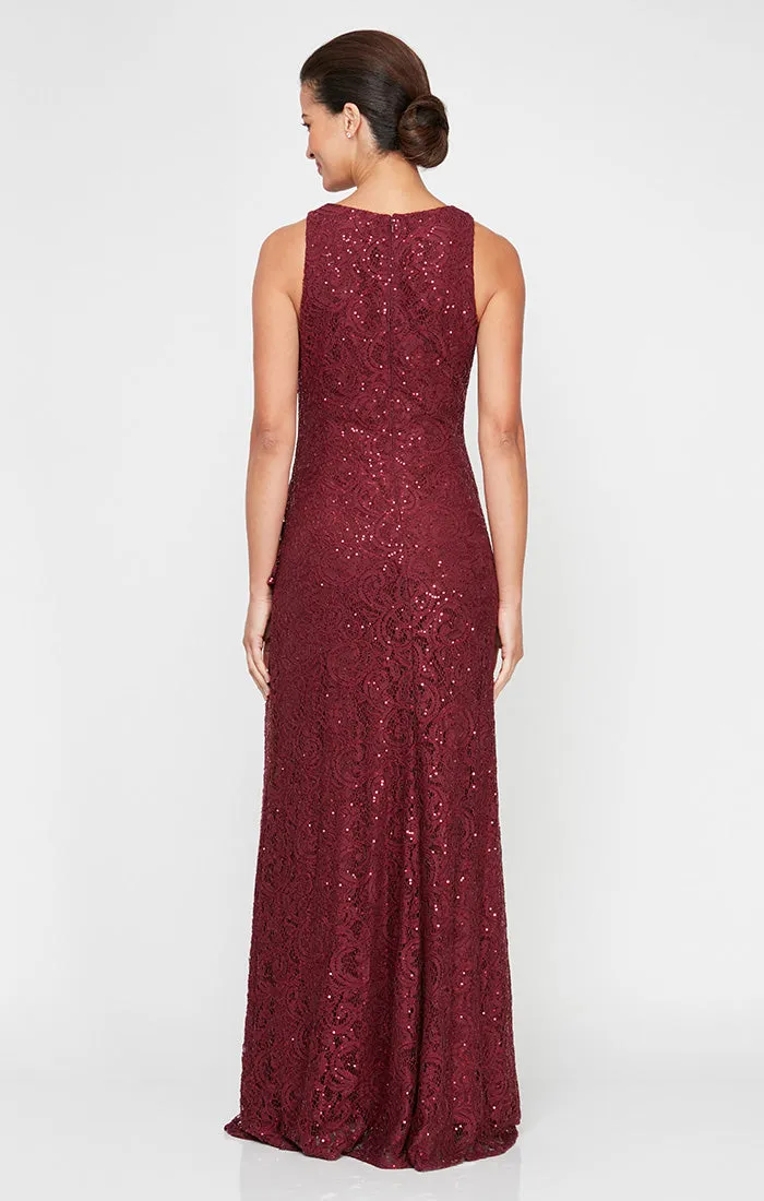 Regular - Long Sleeveless Lace Dress with Cascade Ruffle Front Slit Detail sold by Alex Evenings product image thumbnail 4