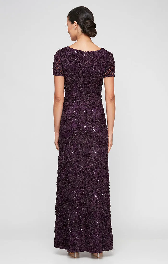 Regular - Long Soutache A-Line Dress with Short Sleeves and Illusion Neckline sold by Alex Evenings product image thumbnail 2