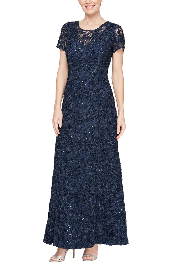 Regular - Long Soutache A-Line Dress with Short Sleeves and Illusion Neckline sold by Alex Evenings product image thumbnail 3