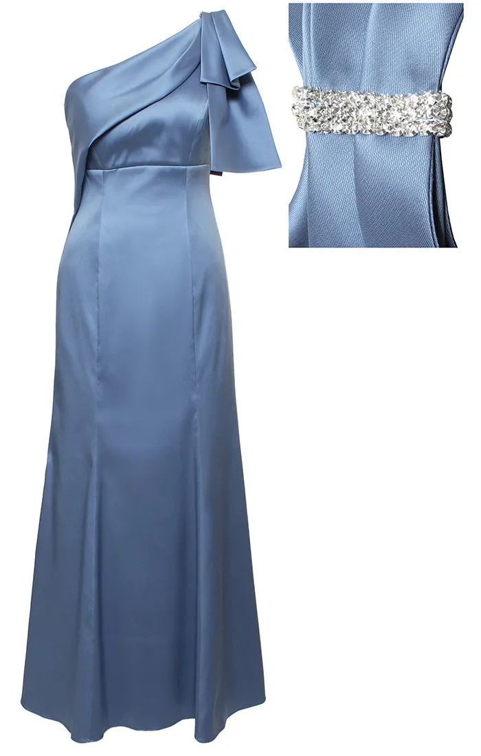 *Long One Shoulder Fit and Flare Dress with Embellished Bow Shoulder Detail sold by Alex Evenings product image thumbnail 3